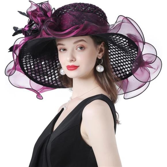 Women\'s Organza Church Derby Hat Wide Brim Sun Hat Fascinator Hat main image 5